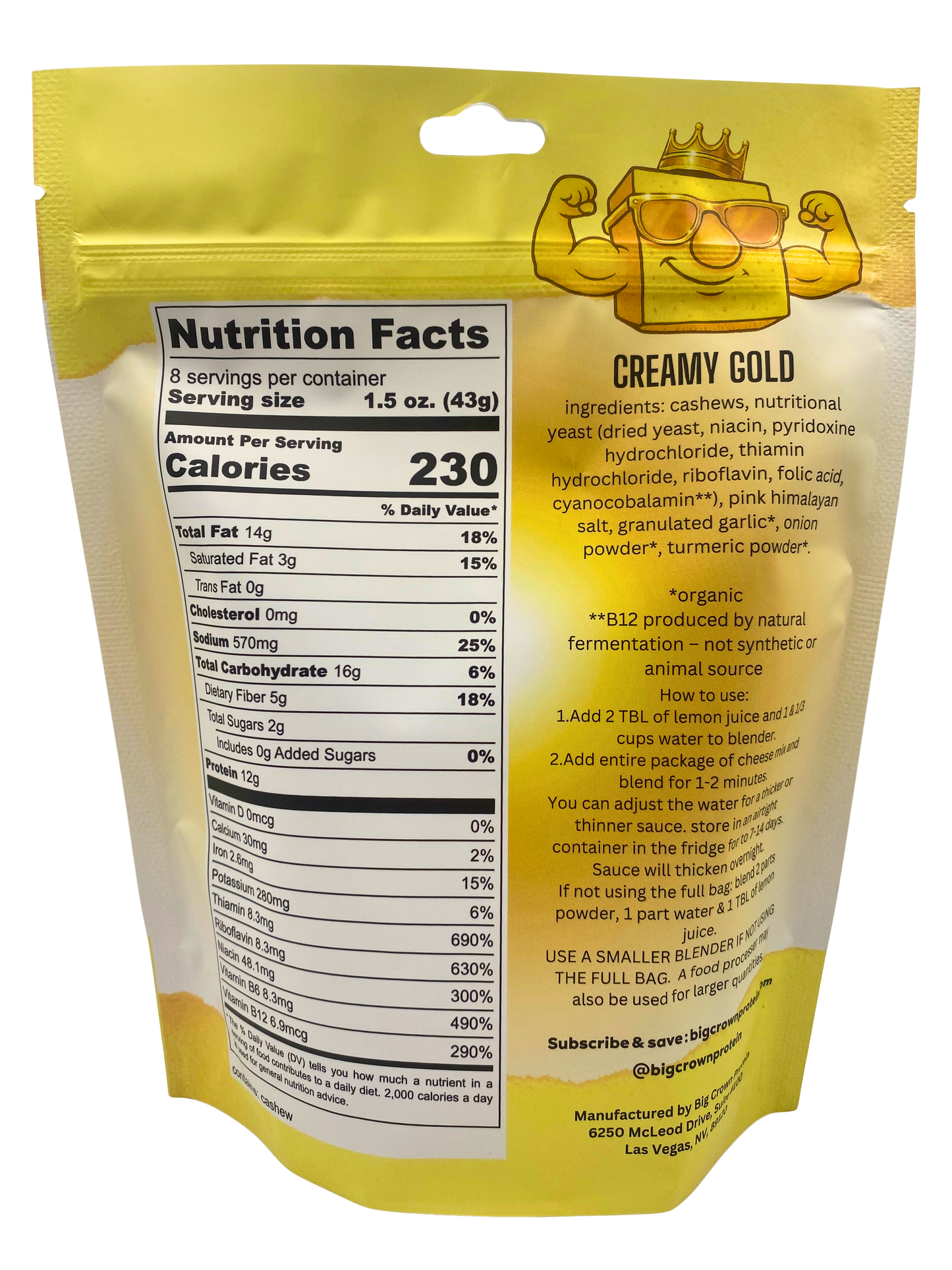 Creamy Gold - Plant Based Cheese Sauce Mix - Just Add, Water, Lemon, and Blend!