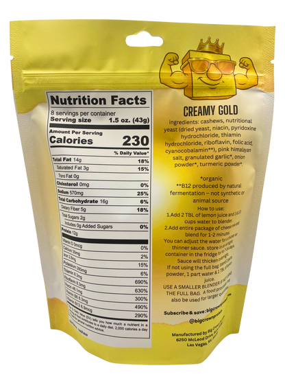 Creamy Gold - Vegan Protein Cheese Sauce Mix - Just Add, Water, Lemon, and Blend!