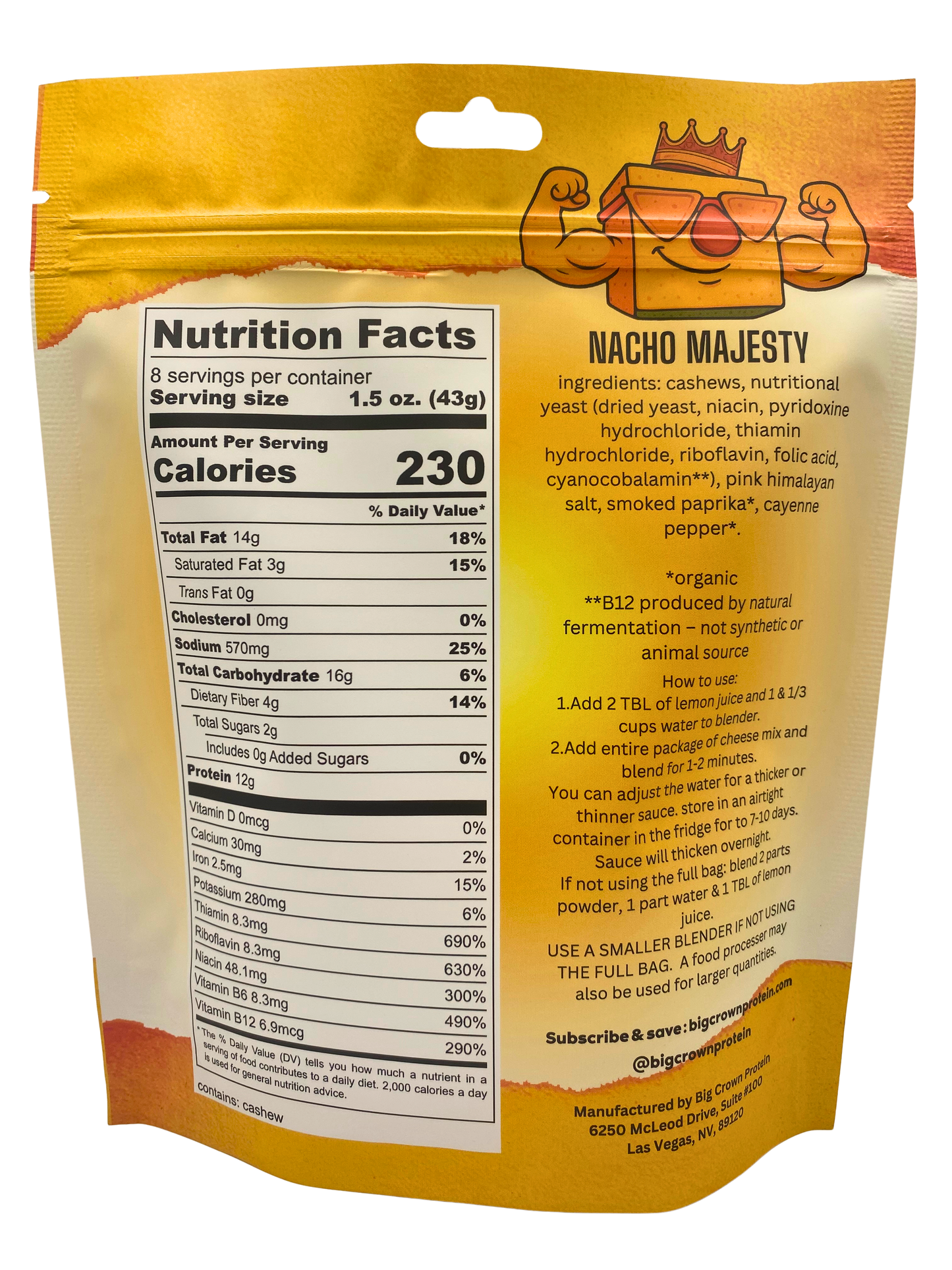 Nacho Majesty - Plant Based Cheese Sauce Mix - Just Add, Water, Lemon, and Blend!